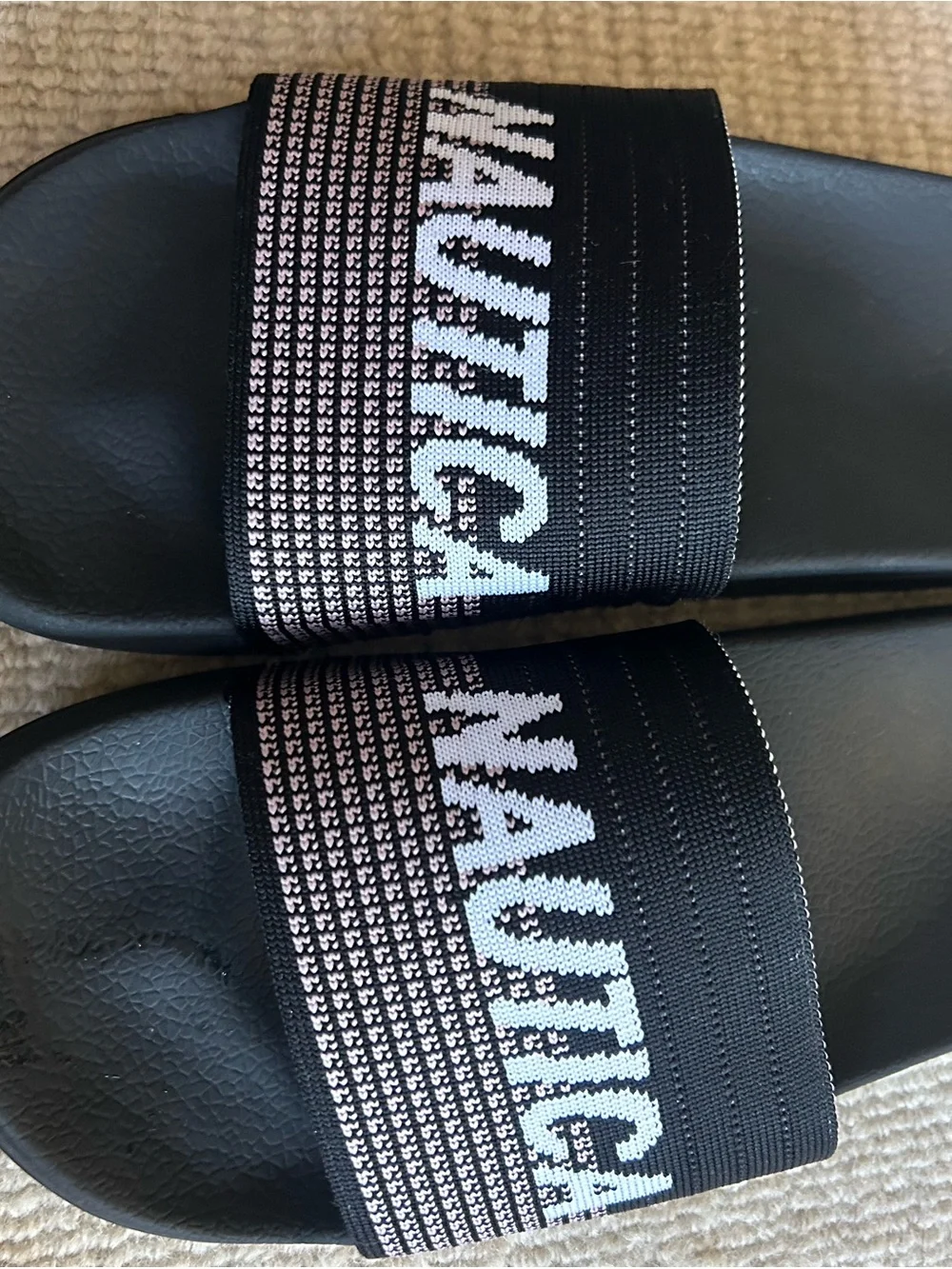 Nautica Black and White Logo Slide Sandals